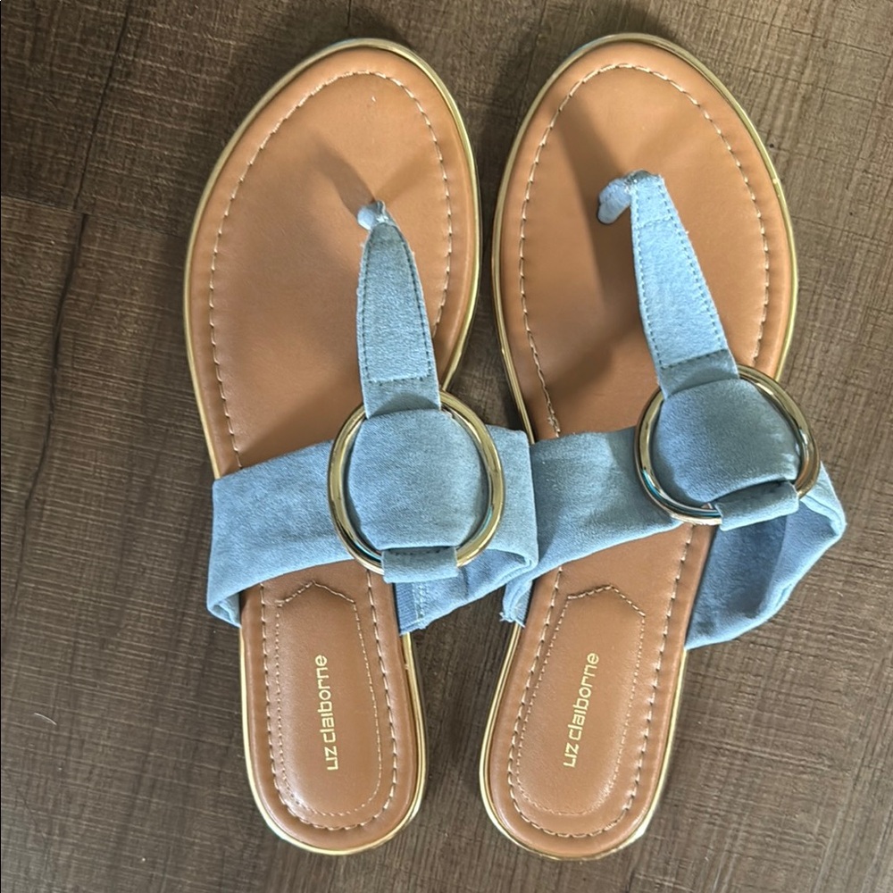 Liz Claiborne Blue and Tan Minimalist Sandals